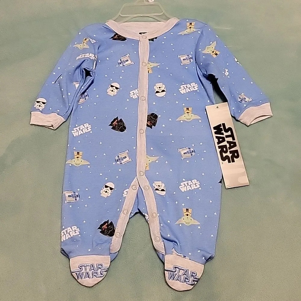Star Wars Disney footed onesie blue/gray size 0-3 months NWT